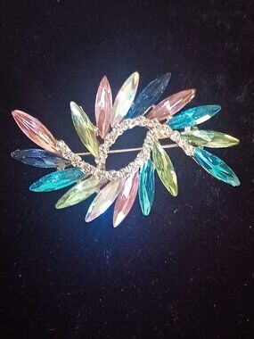 Multi Colored Marquise Cut Rhinestone Brooch